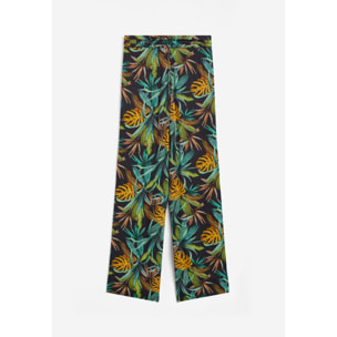 Pantaloni culotte gamba ampia in viscosa stampa tropical