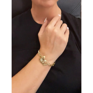 Pulsera cadena mariposa y flor con cierre T latón dorado