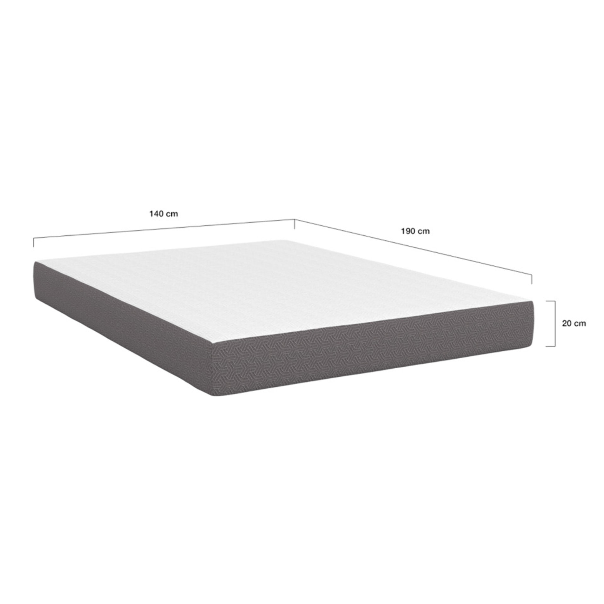 Matelas mémoire de forme épaisseur 20cm blanc et gris 140x190cm