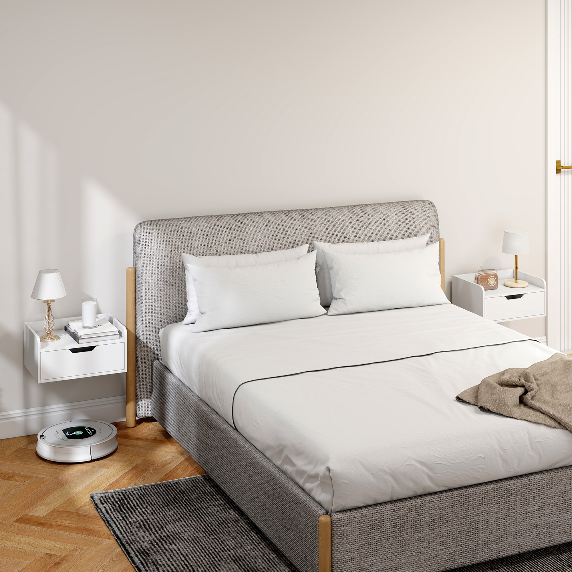 Lot de 2 chevets tables de nuit murales - tiroir coulissant, plateau - blanc