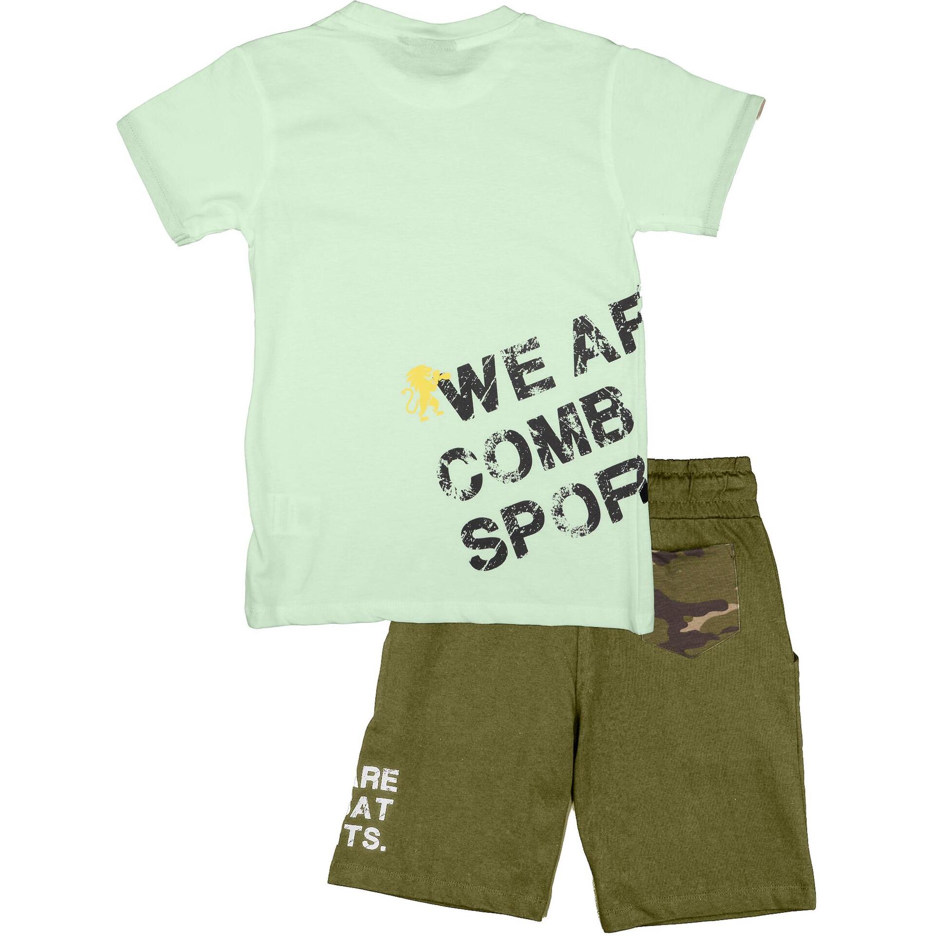 Set completo da bambino in cotone con t-shirt e pantaloncini Leone Camou