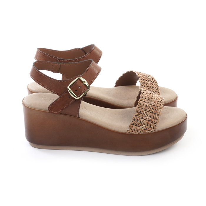 SANDALO ZEPPA FASCIA INTRECCIATA CUOIO
