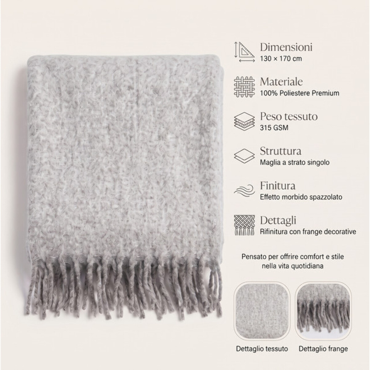 Plaid in poliestere - Grigio