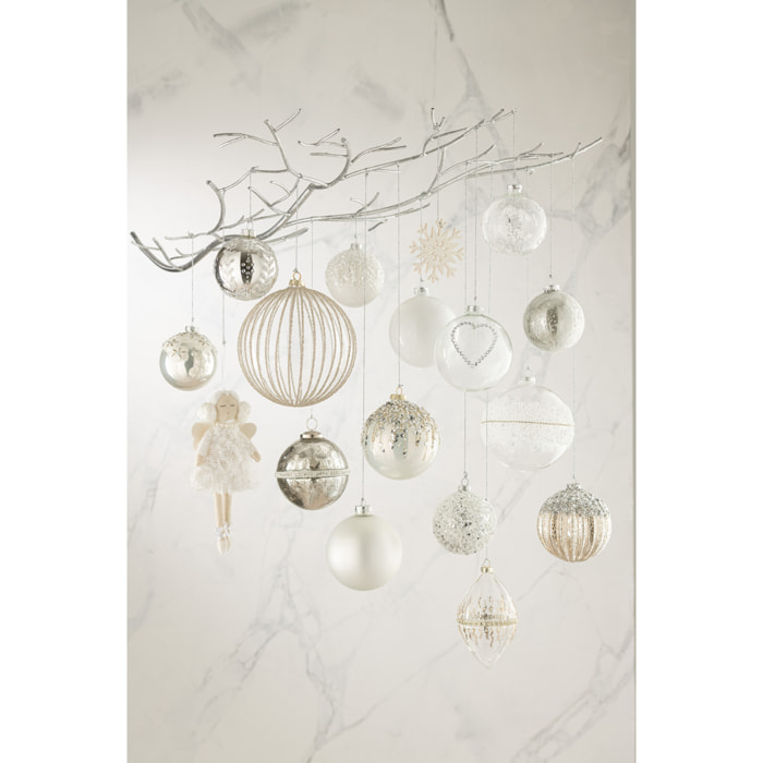 J-Line boule De Noël Coeur Strass - verre/plumes - argent/blanc/transparent - medium - boîte de 4