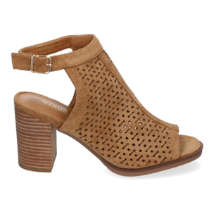 Sandalia de Tacon para Mujer, con Calados y Detalles de Costura, Punta y Talon Abiertos