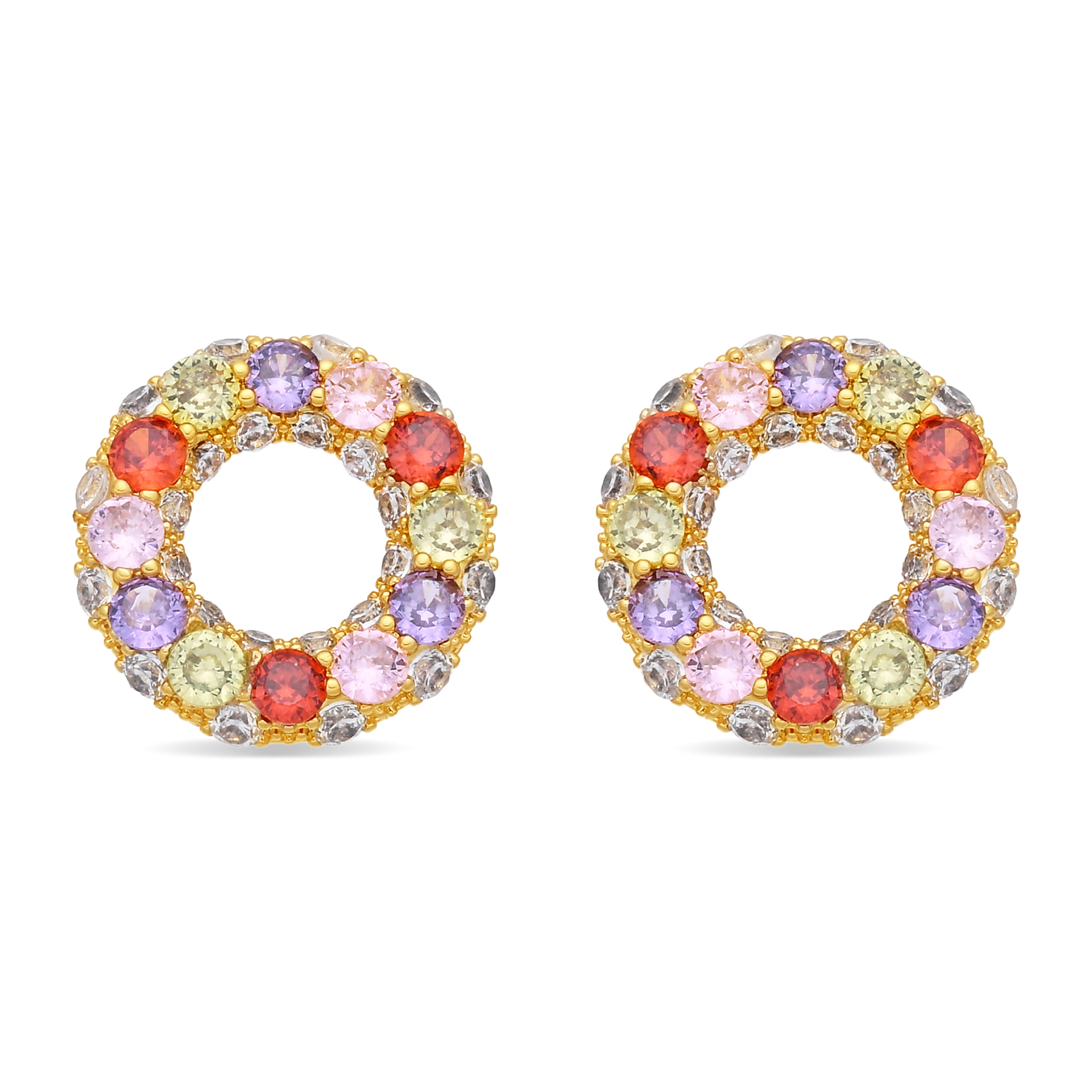 Pendientes de Circonita Multicolor acabado en oro amarillo de 18k