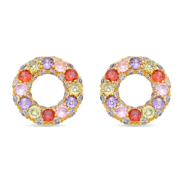 Pendientes de Circonita Multicolor acabado en oro amarillo de 18k