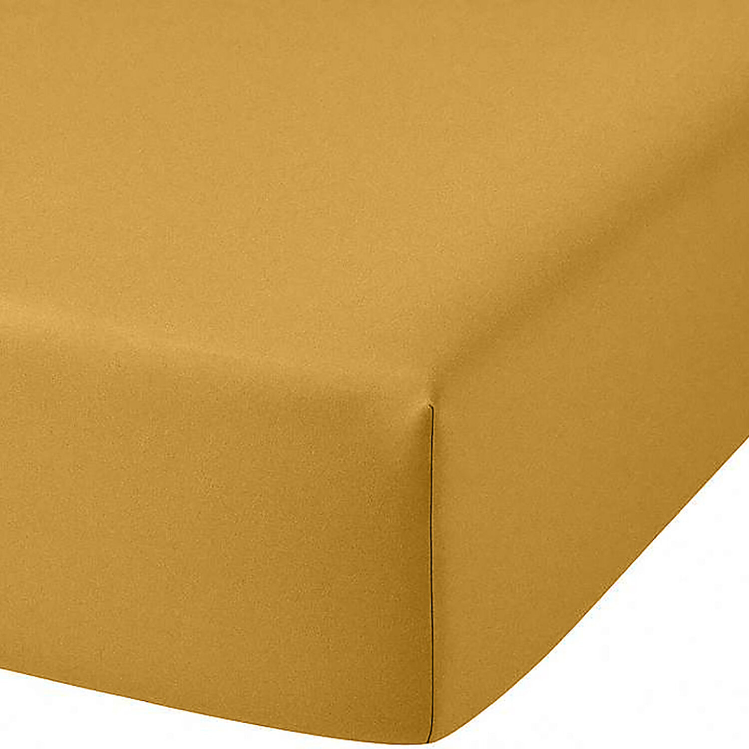 Drap housse 100% coton uni - jaune moutarde