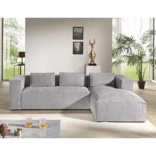Stella - canapé d'angle droit en velours côtelé - 4 places -style contemporain - Gris clair