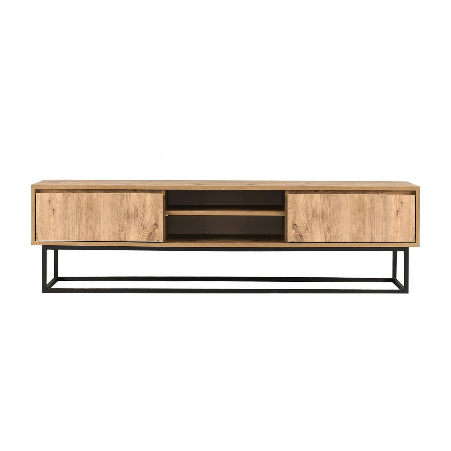 Mobile porta TV Dpirol, Credenza da soggiorno, Armadio basso per TV, Base parete attrezzata, 140x40h50 cm, Nero e Quercia