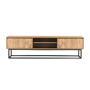 Mobile porta TV Dpirol, Credenza da soggiorno, Armadio basso per TV, Base parete attrezzata, 140x40h50 cm, Nero e Quercia