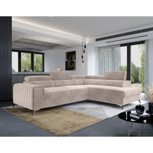 Talisay - canapé d'angle droit - 5 places - convertible avec coffre - en velours - Beige