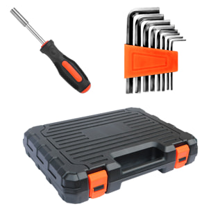 Juego de herramientas domésticas con maletín de transporte y 45 piezas.