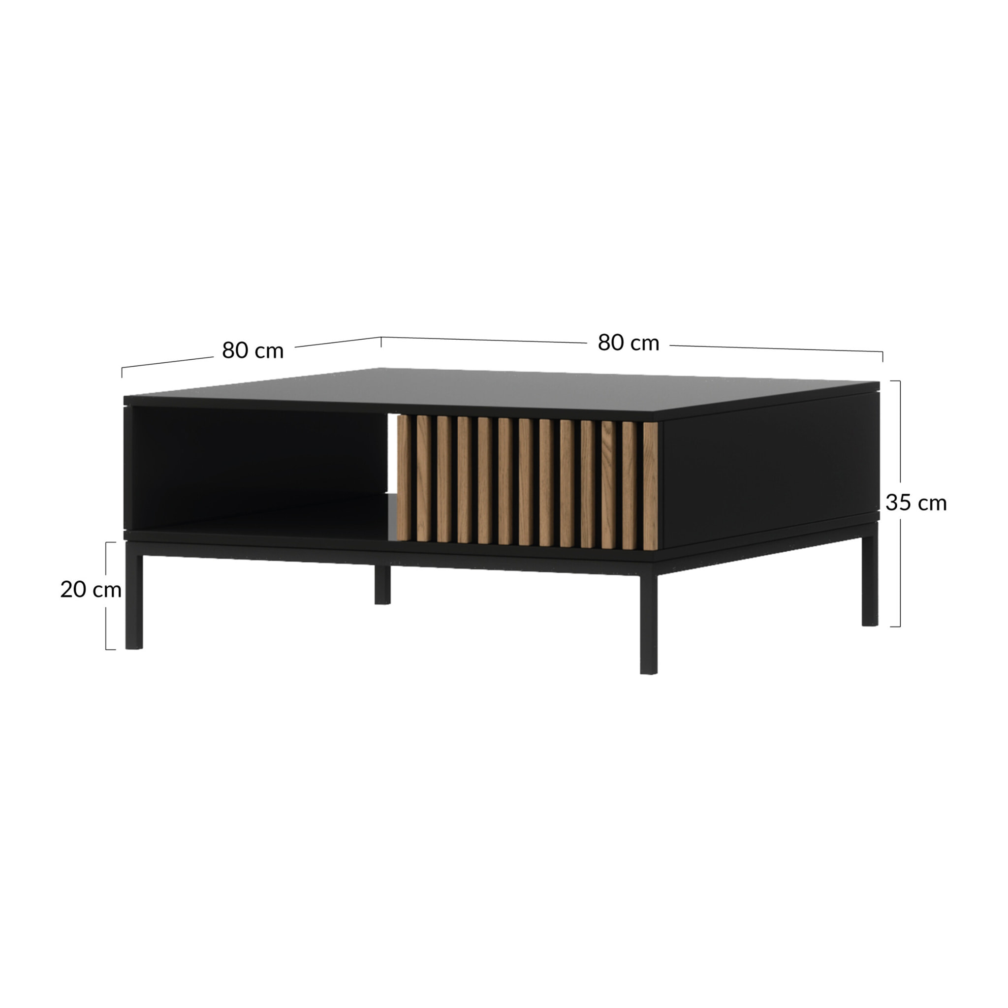 Savanna - table basse - effet bois et noir - 1 tiroir et 1 niche - 80 cm - Noir / Bois