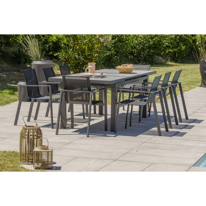 VENISE - Ensemble repas de jardin 8 places en aluminium gris anthracite