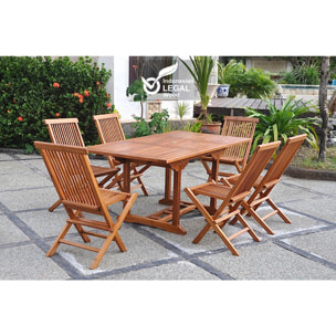 Table de jardin rectangulaire et 6 chaises en teck huilé NARRA