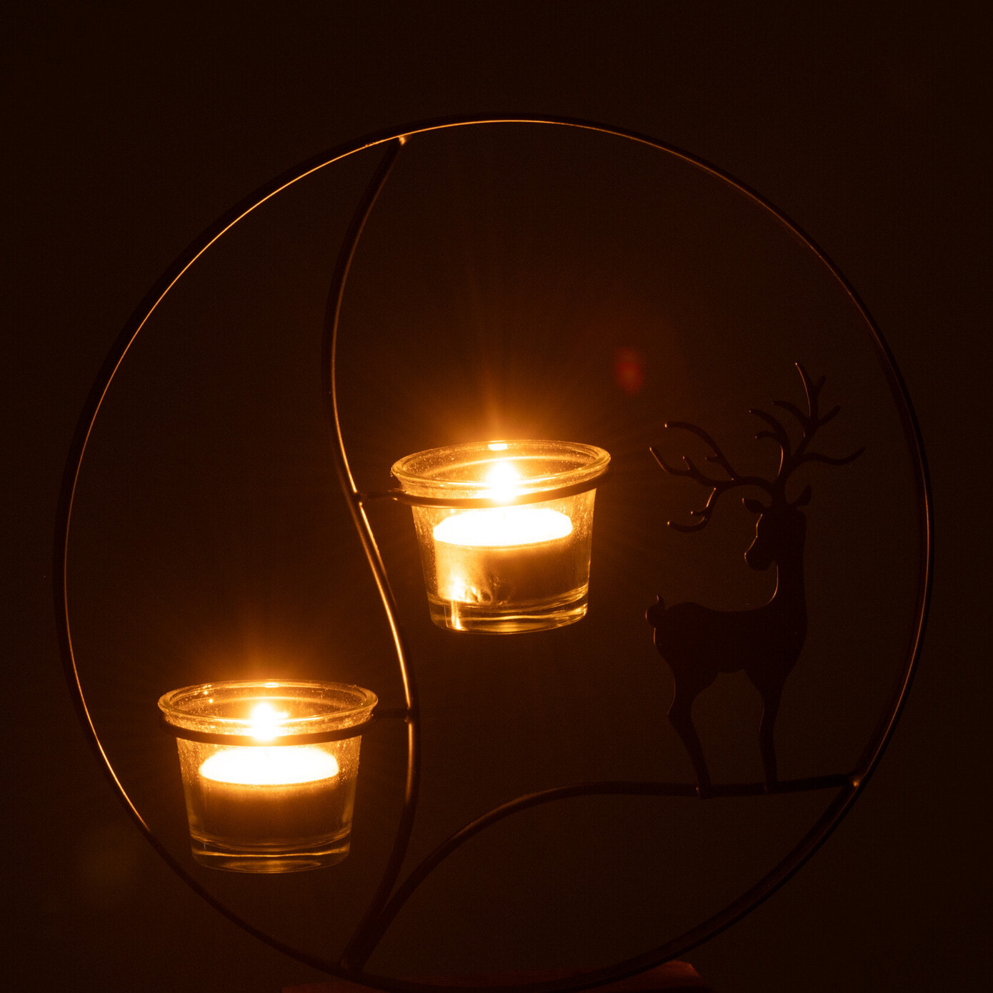 J-Line photophore Rond - bois - noir/naturel