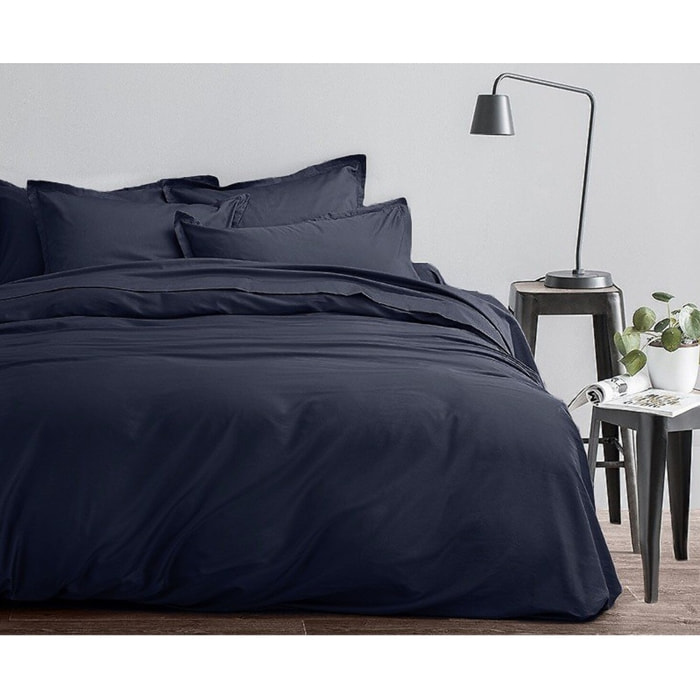 Drap Housse - Bonnet:30cm 100% satin Coton 70fils Indigo