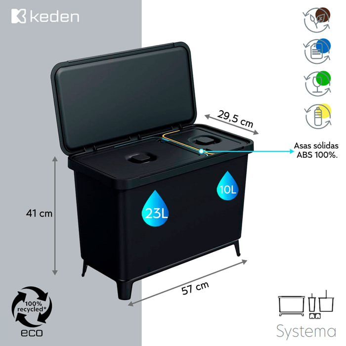 Sistema de clasificación de reciclaje1x10l + 1x23l keden