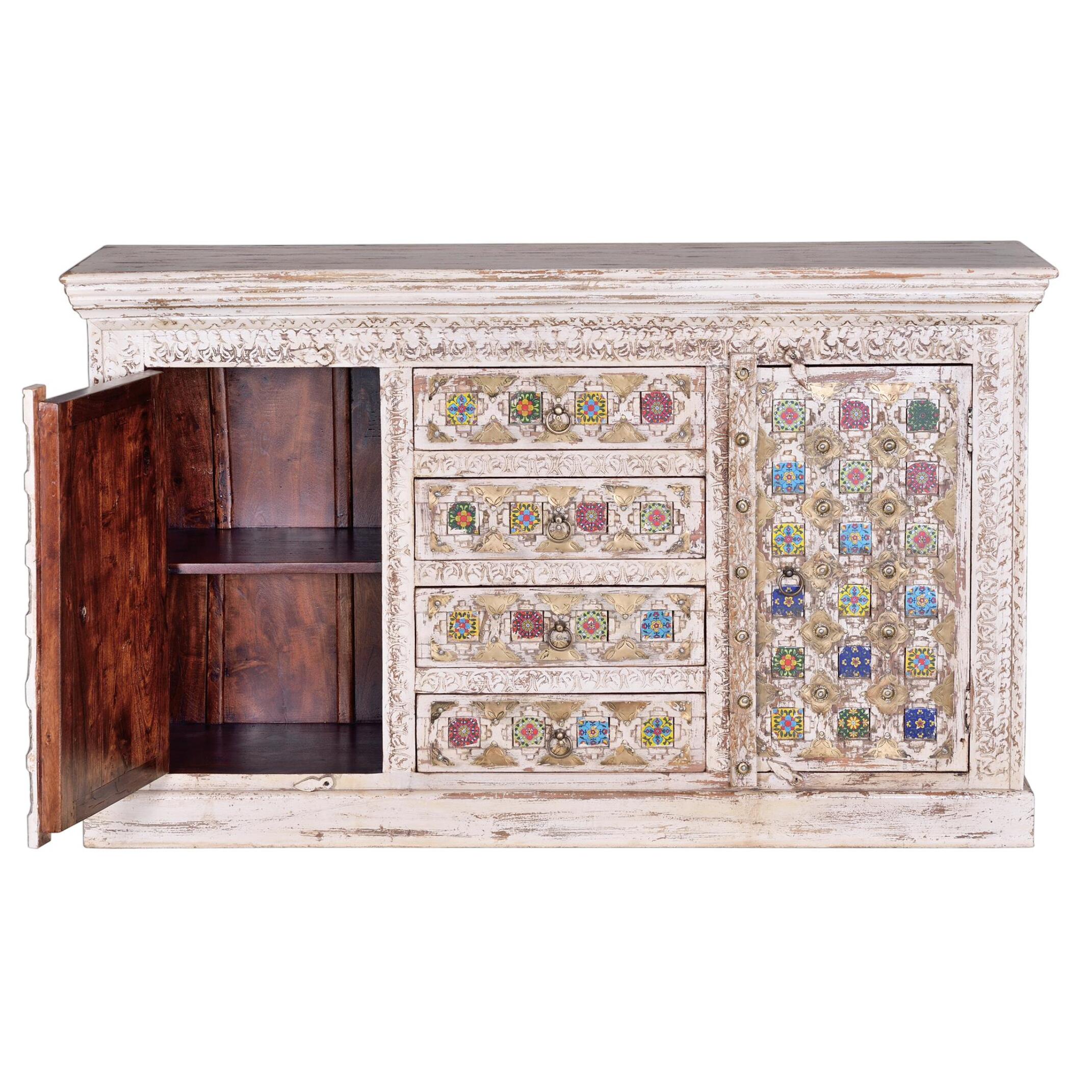 Aparador - madera de mango, cerámica y bronce - 145x40x90cm