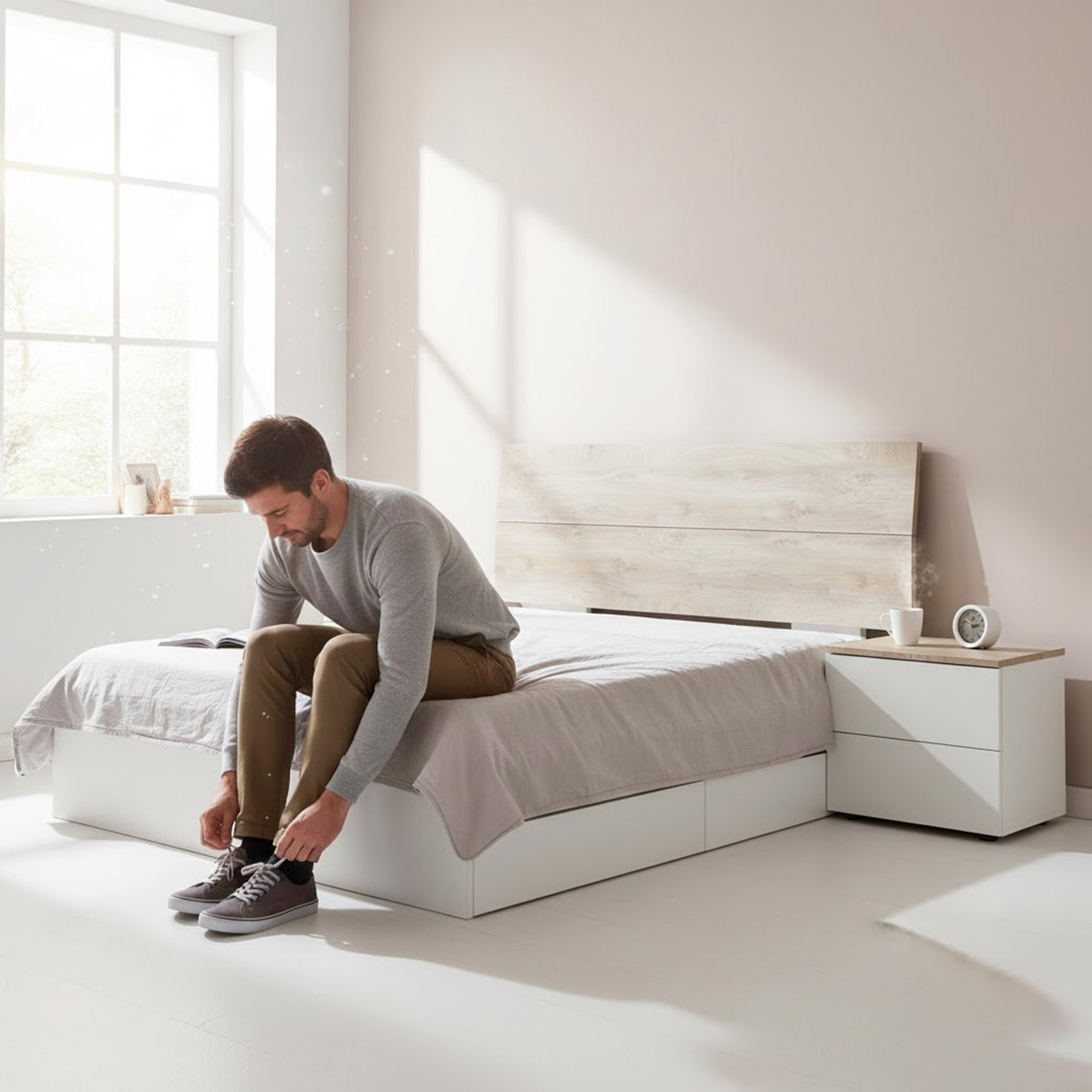 Set Camera Da Letto Con Testiera Matrimoniale Da 176 Cm E 2 Comodini Con Cassetti Testata Letto Arredo Per Letti 135 150 160 Cm Rovere E Bianco