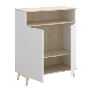 Credenza Varatella, Buffet dispensa da soggiorno, Madia da salotto moderna a 2 ante, 80x40h102 cm, Bianco e Rovere