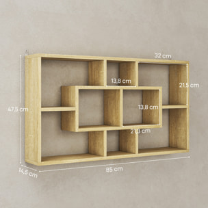 Estante de Pared Decorativo, Estantería para Libro, CDs, Baldas Flotantes con 8 Cubos, 85x14,5x47,5 cm, Carga 20kg, para Oficina, Estudio, Salón, Roble
