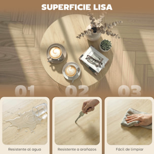 Mesa de Centro, Mesa baja para Salón Redonda con Base de Columna con Listones, para Sala de Estar, Dormitorio, Ø60x40 cm, Natural