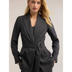 Motivi - Blazer in tweed con cintura - Grigio