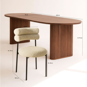 Ensemble table ovale effet noyer et 6 chaises en tweed beige GINA