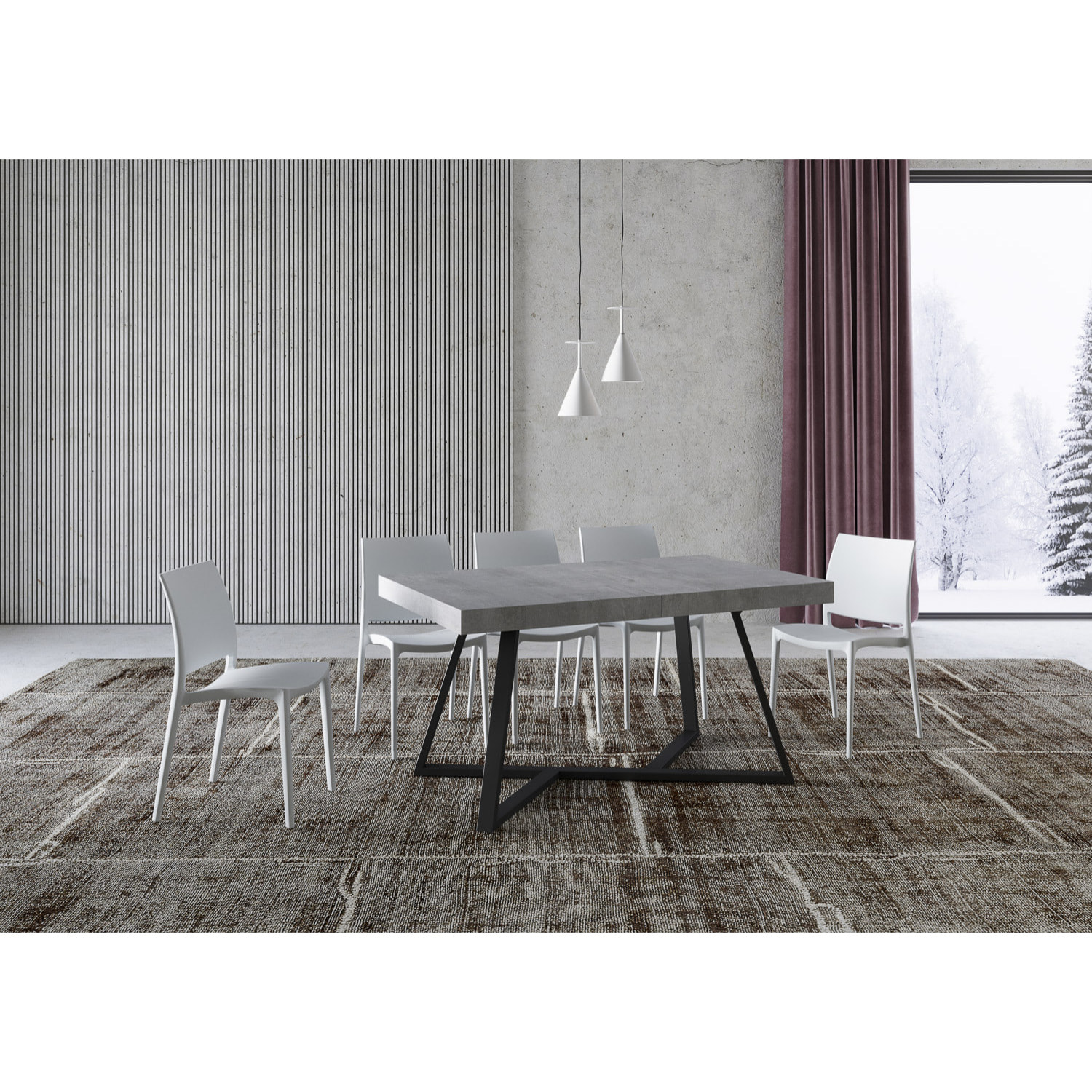 Table extensible 90x140/244 cm Booster gris béton pieds anthracite