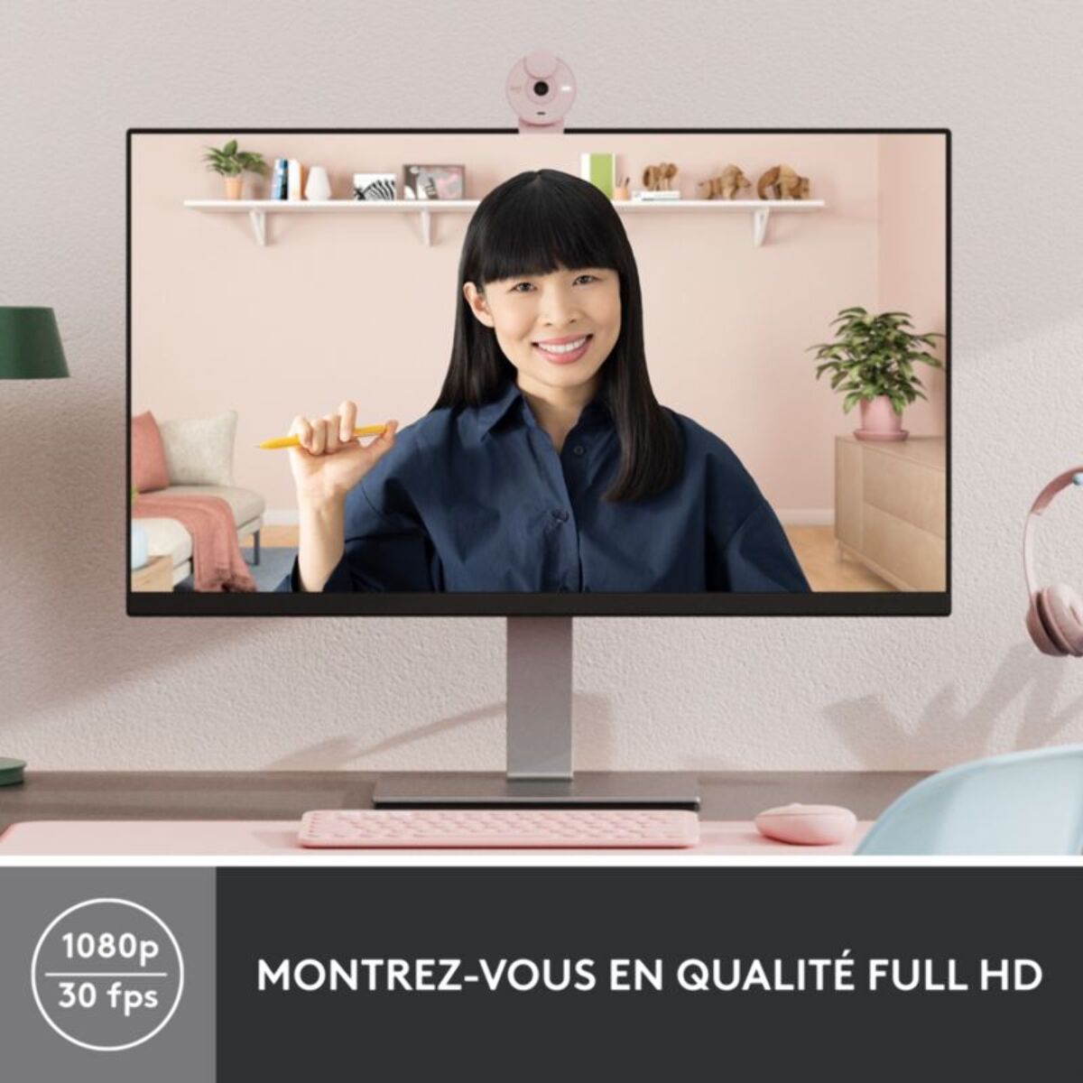 Webcam LOGITECH Brio 300 Full HD avec micro - Rose