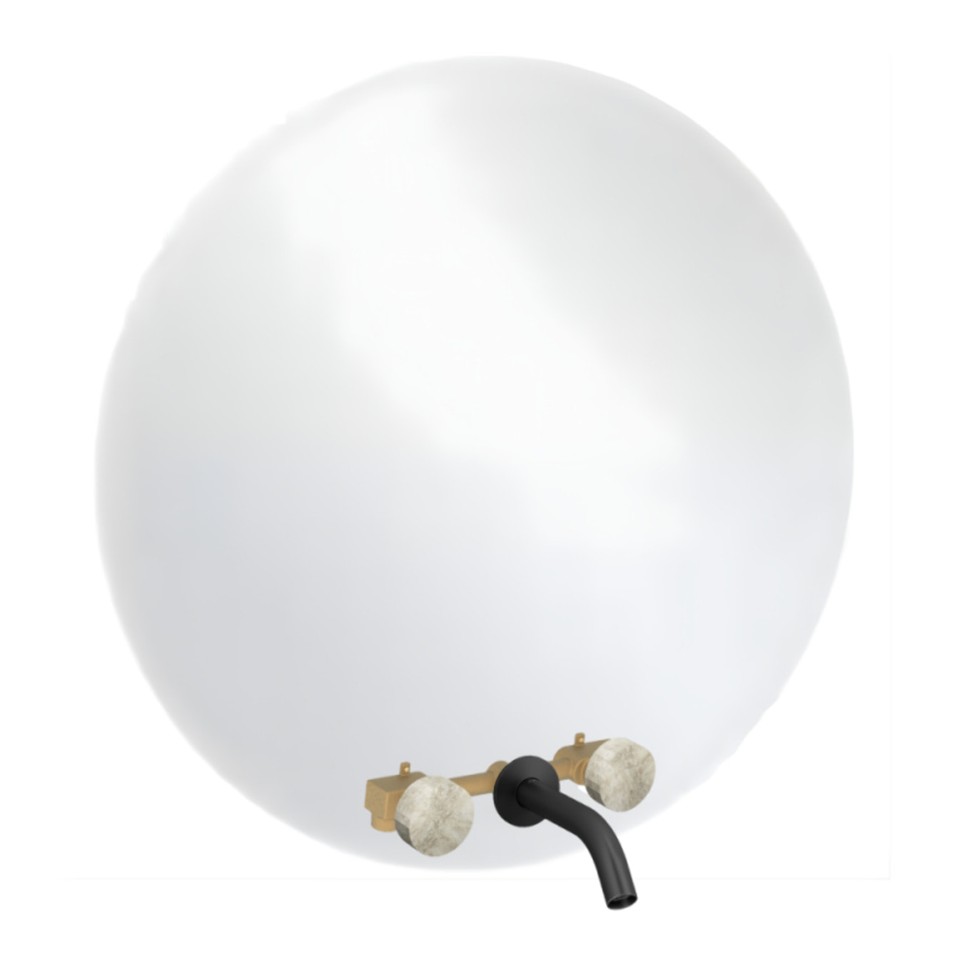 Miroir LED rond 3 trous + mélangeur lavabo encastré 3 trous Grands Boulevards douceur minérale et noir