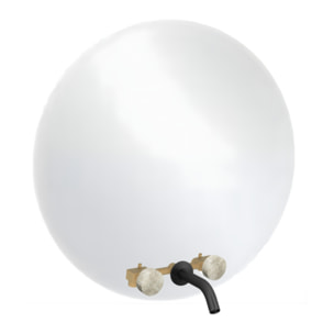 Miroir LED rond 3 trous + mélangeur lavabo encastré 3 trous Grands Boulevards douceur minérale et noir
