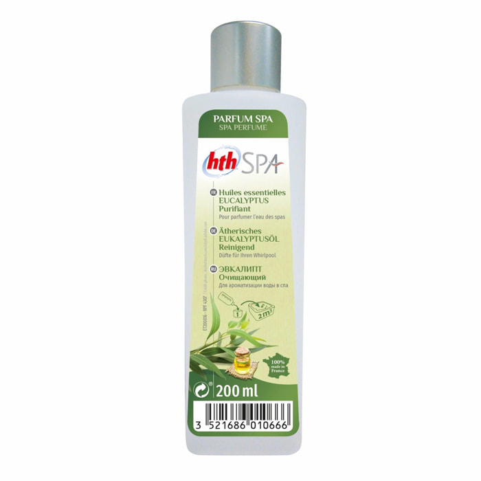 Parfum aux huiles essentielles d'eucalyptus pour SPA 200mL – HTH. odeur purifiante. parfum d'origine naturelle. élaboré en France