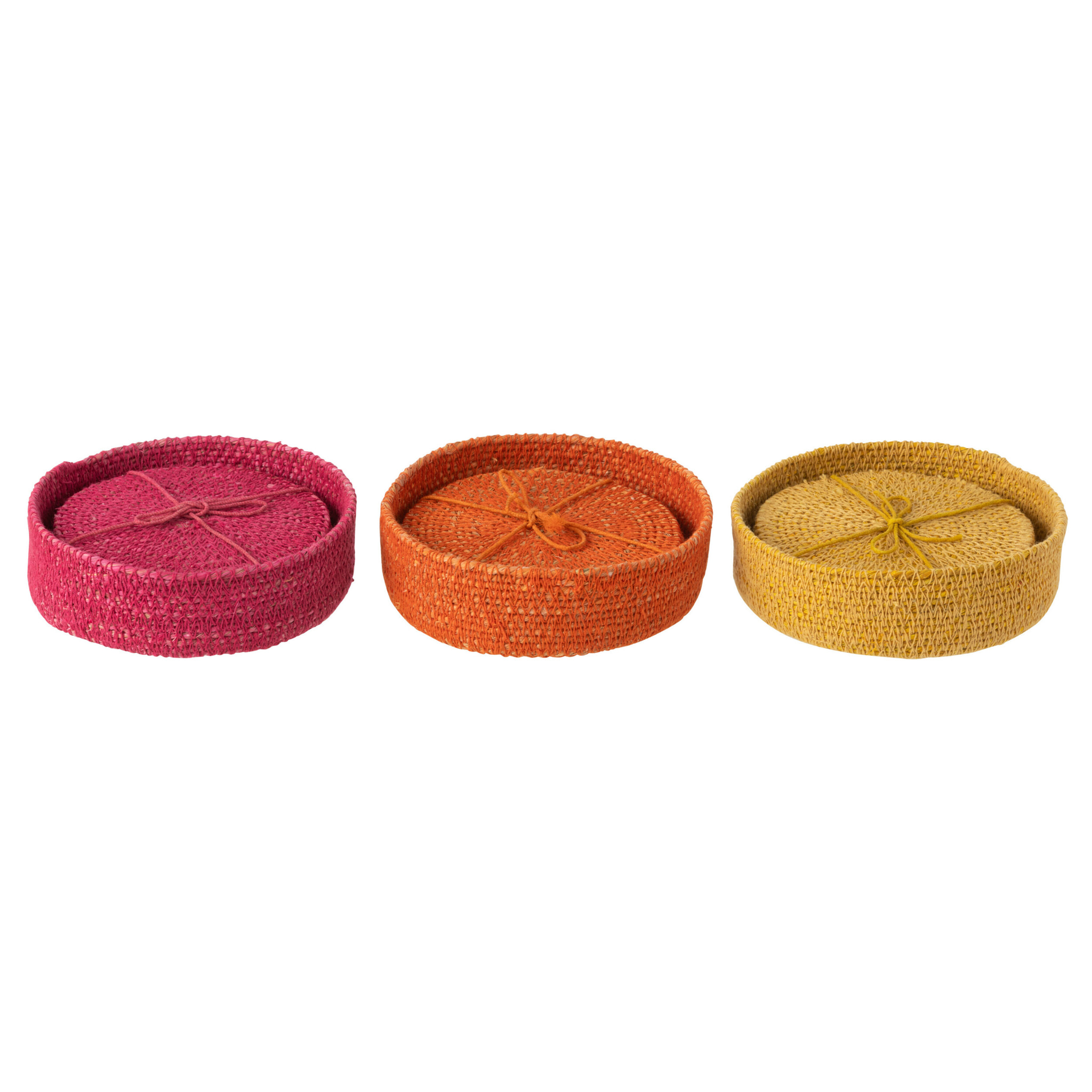 J-Line Sous-Verre 6 Pieces Jonc De Mer Rose/Orange/Jaune Assortiment De 3
