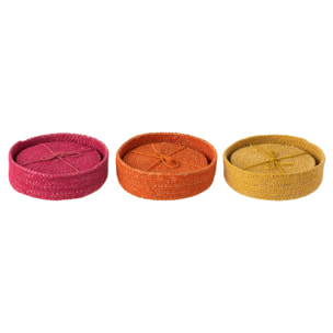J-Line Sous-Verre 6 Pieces Jonc De Mer Rose/Orange/Jaune Assortiment De 3