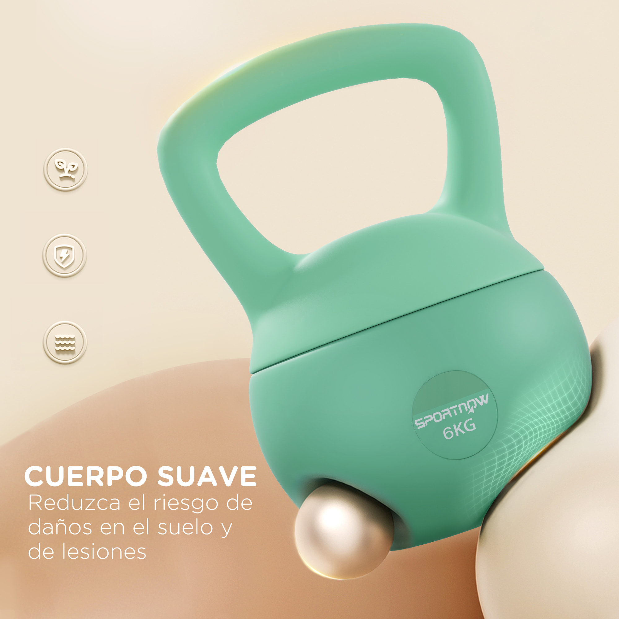 Pesa Rusa 6 kg Kettlebell Relleno de Arena Metálica y Mango Antideslizante para Entrenamiento Culturismo en Casa Gimnasio Verde