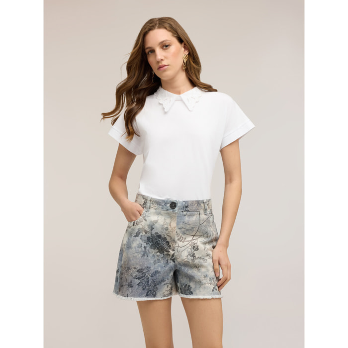 Motivi - T-shirt con colletto ricamato - Bianco