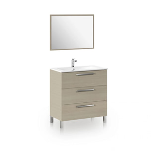 Mueble de baño de 3 cajones en roble con espejo 80 cm Feel Roble