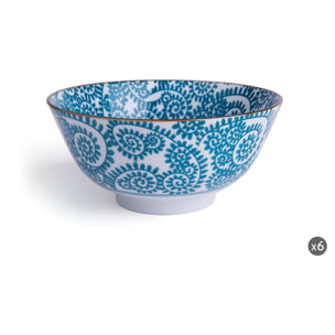 Set de 6 bols 16 cm – Excelsa Oriented, Porcelaine bleu clair