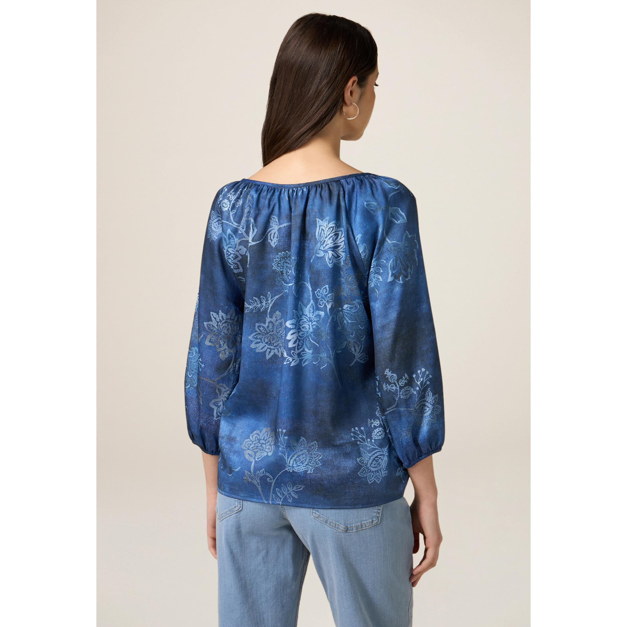 Oltre - Blusa eco-friendly in raso fantasia - Blu