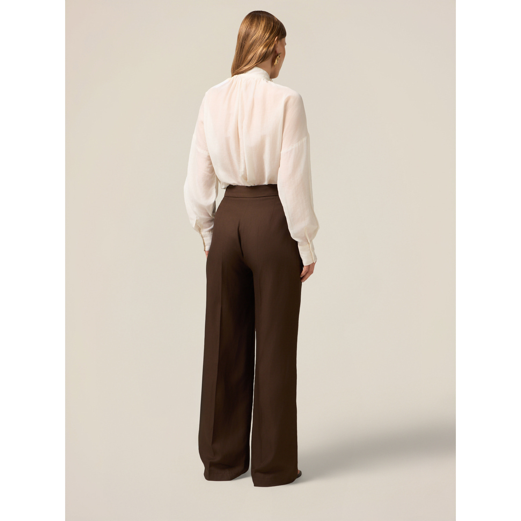 Oltre - Pantalones palazzo mezcla de lino - Marrón