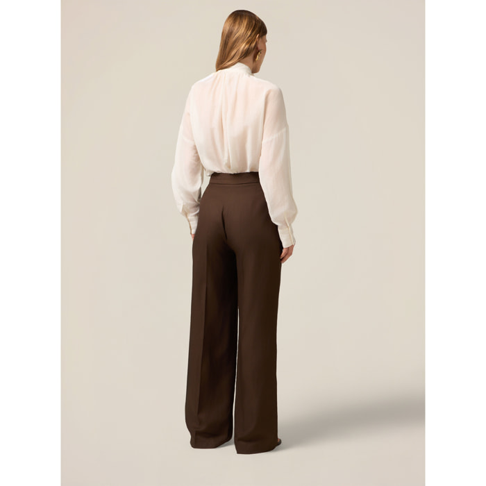 Oltre - Pantalones palazzo mezcla de lino - Marrón