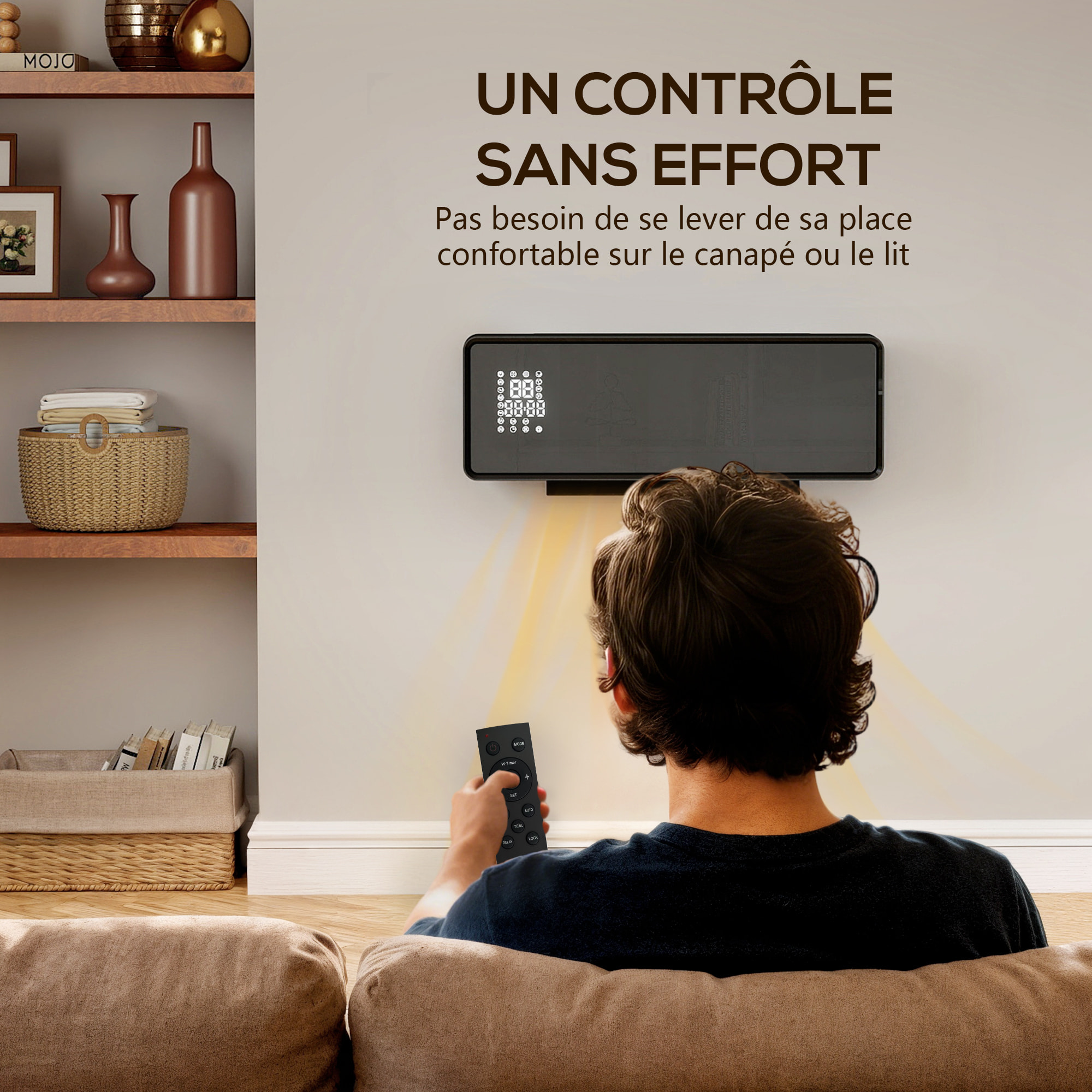 Chauffage soufflant mural 2000W chauffage céramique PTC radiateur réglable timer oscillant télécommande blanc