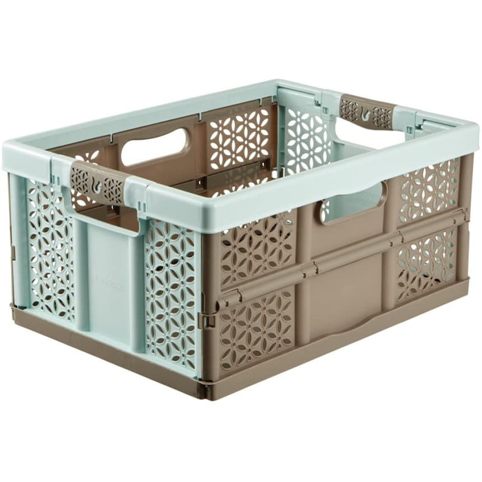 Robusta caja plegable con asas suaves, 48x34,5x23,5 cm, 32 l, lea, azul y marrón