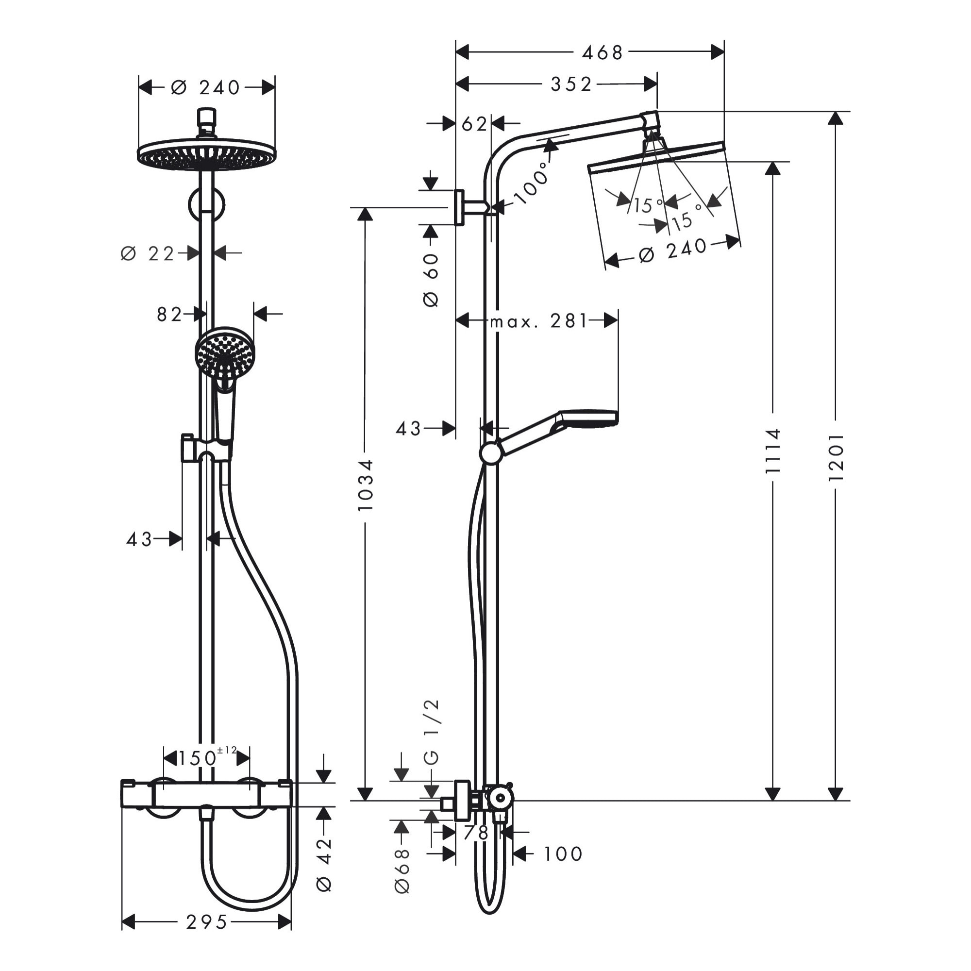 Colonne de douche Crometta S 240 EcoSmart avec mitigeur thermostatique 27268000