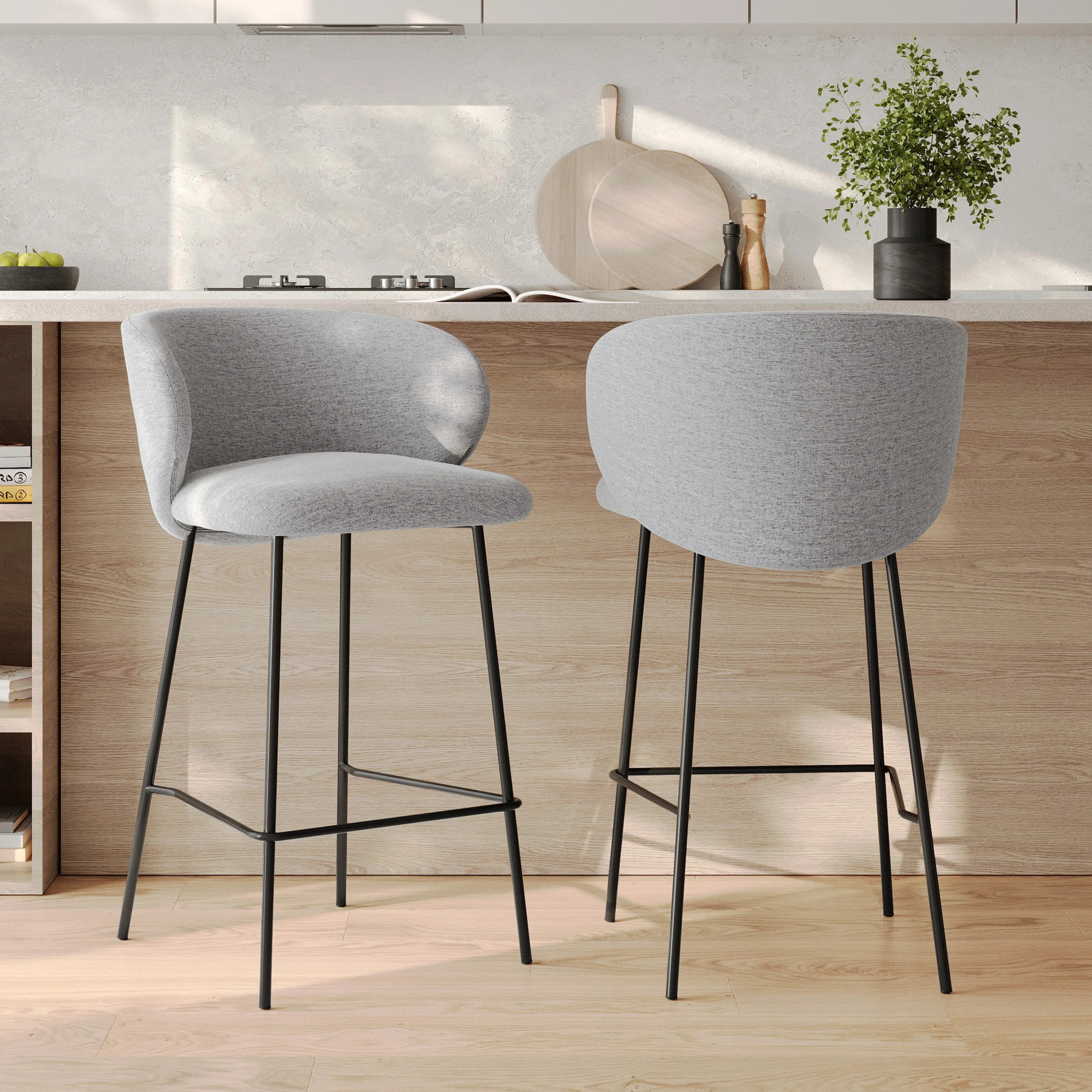 Lot de 2 chaises pour îlot central en tissu gris clair 68 cm - Victoria