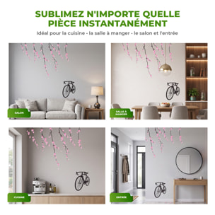 Stickers Muraux décoration adhésifs fleurs tulipes roses et oiseaux