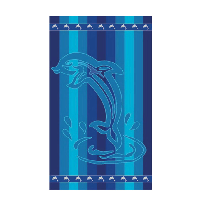 Telo Mare Spugna Jacquard Spiaggia Disegno Dophin Stripe